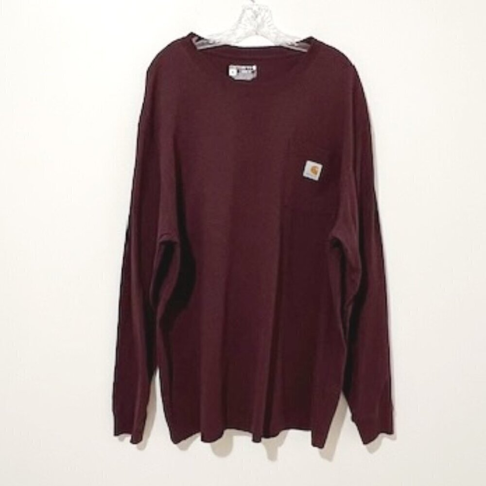 Carhartt Long Sleeve Pocket T-Shirt Workwear Port Maroon Loose Fit K126 PRT XL